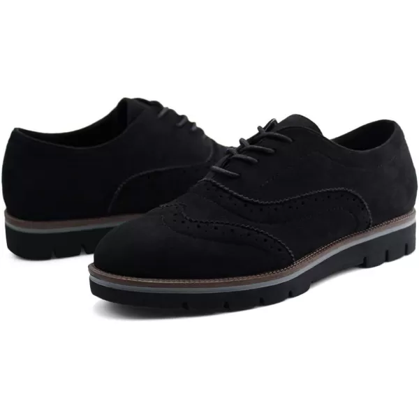 JABASIC Women Lace Up Oxford Shoes Wingtip Brogue Walking ShoesBlack1