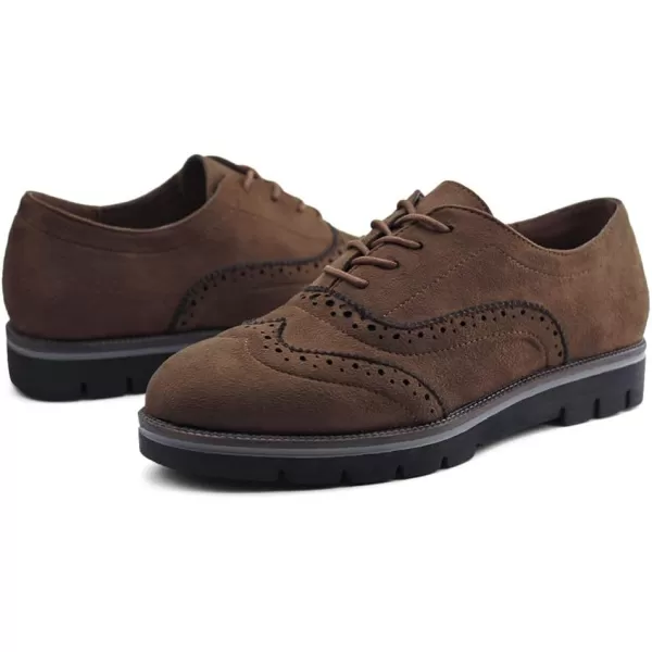 JABASIC Women Lace Up Oxford Shoes Wingtip Brogue Walking ShoesBrown