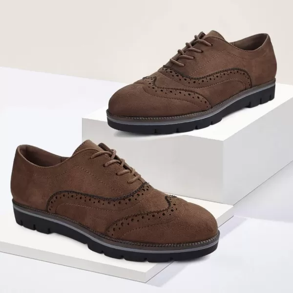 JABASIC Women Lace Up Oxford Shoes Wingtip Brogue Walking ShoesBrown