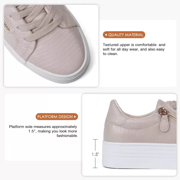 JABASIC Women Lace Up Platform Sneakers Casual Walking Shoes Low top Fashion SneakersBeige