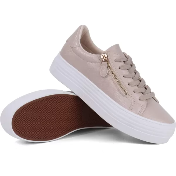 JABASIC Women Lace Up Platform Sneakers Casual Walking Shoes Low top Fashion SneakersBeige