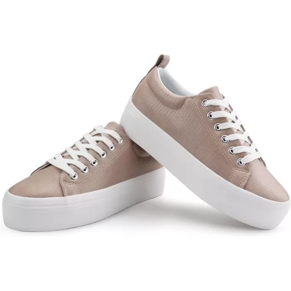 JABASIC Women Lace Up Platform Sneakers Comfortable Casual Fashion Sneaker Walking ShoesApricot