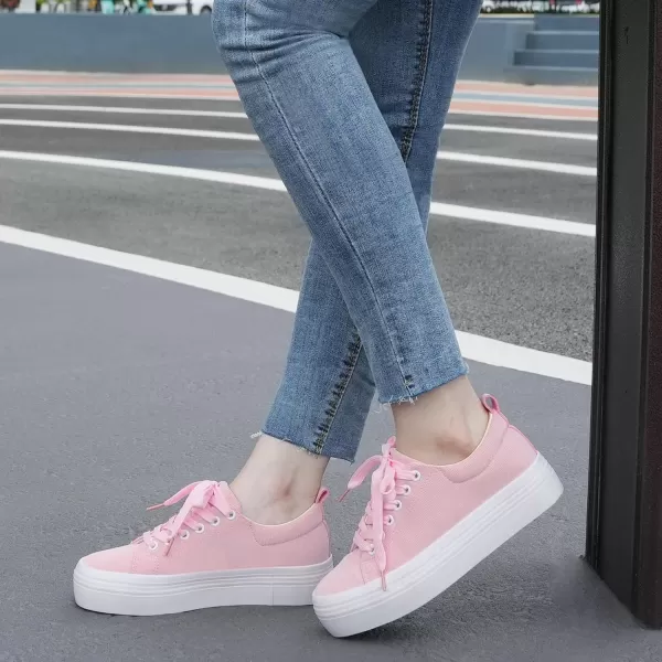 JABASIC Women Lace Up Platform Sneakers Comfortable Casual Fashion Sneaker Walking ShoesLt Pink