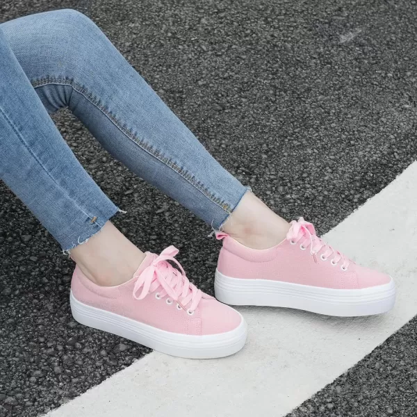 JABASIC Women Lace Up Platform Sneakers Comfortable Casual Fashion Sneaker Walking ShoesLt Pink