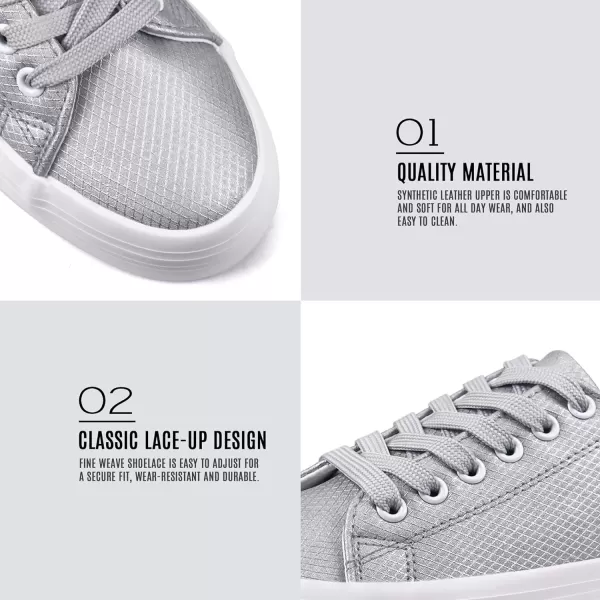 JABASIC Women Lace Up Platform Sneakers Comfortable Casual Fashion Sneaker Walking ShoesSilver