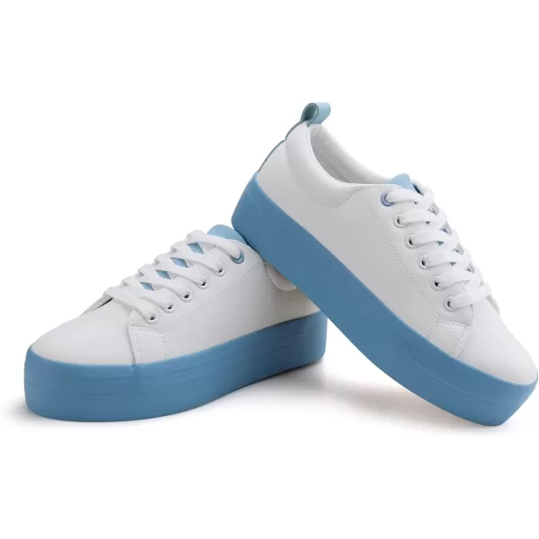 JABASIC Women Lace Up Platform Sneakers Comfortable Casual Fashion Sneaker Walking ShoesWhiteBlue