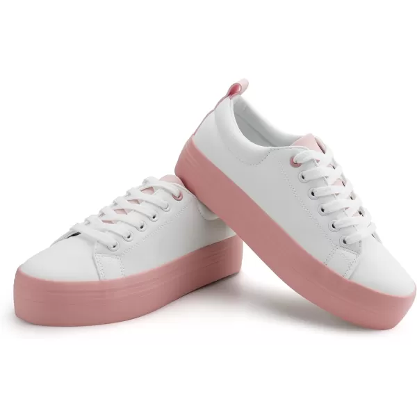 JABASIC Women Lace Up Platform Sneakers Comfortable Casual Fashion Sneaker Walking ShoesWhitePink