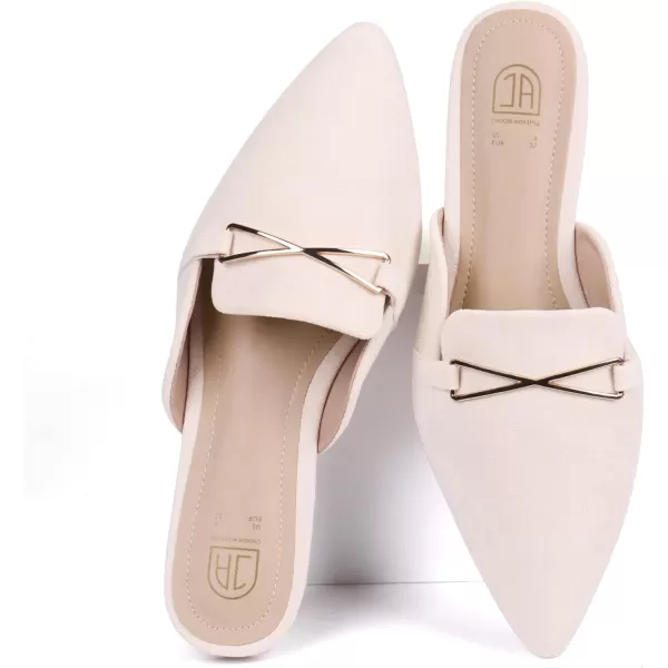 JABASIC Women Mule Flats Backless Loafer Pointed Slip On Mule Slides ShoesBeige