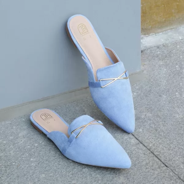 JABASIC Women Mule Flats Backless Loafer Pointed Slip On Mule Slides ShoesBlue