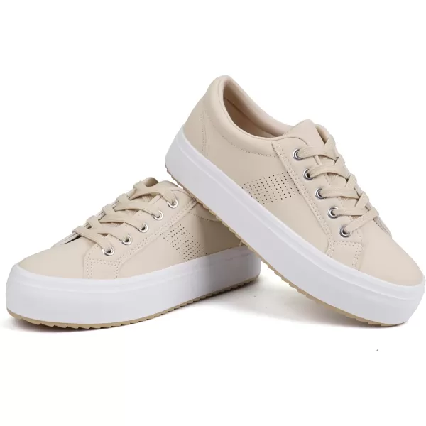 JABASIC Women Platform Sneakers Breathable Lace Up Fashion ShoesBeige