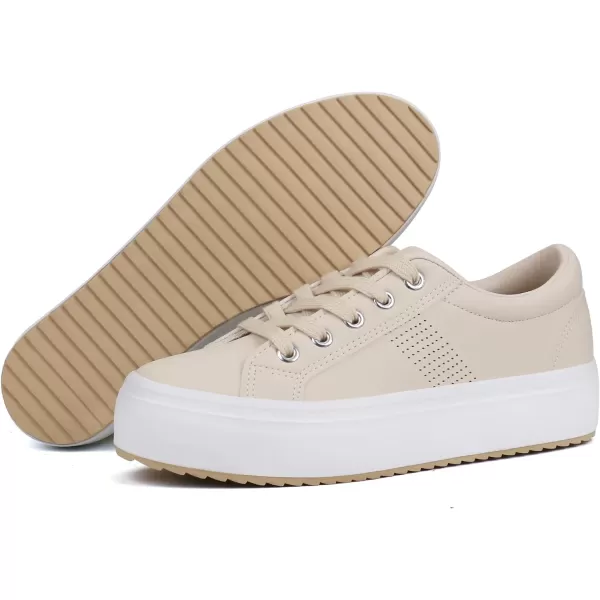 JABASIC Women Platform Sneakers Breathable Lace Up Fashion ShoesBeige