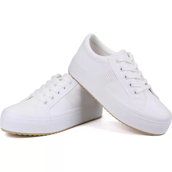 JABASIC Women Platform Sneakers Breathable Lace Up Fashion ShoesWhite