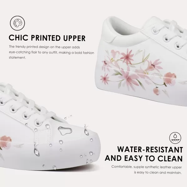 JABASIC Women Platform Sneakers Laceup Floral Print Fashion Walking ShoesWhiteFlower