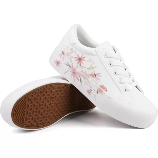 JABASIC Women Platform Sneakers Laceup Floral Print Fashion Walking ShoesWhiteFlower