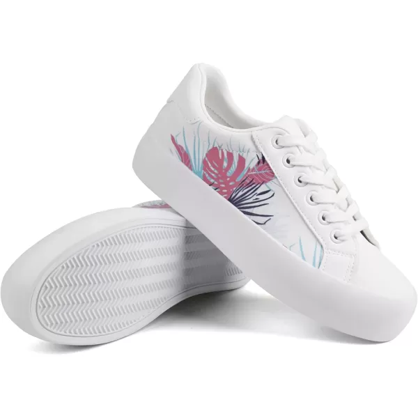 JABASIC Women Platform Sneakers Laceup Floral Print Fashion Walking ShoesWhitePink