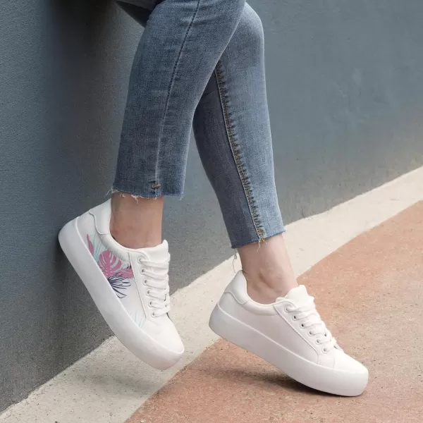 JABASIC Women Platform Sneakers Laceup Floral Print Fashion Walking ShoesWhitePink