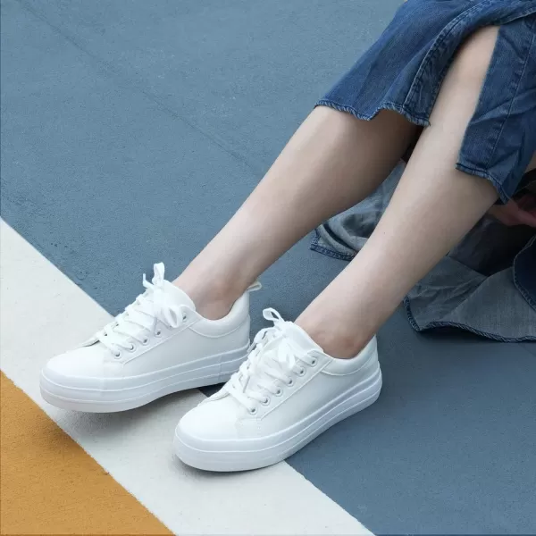 JABASIC Women Platform Sneakers Low Top Comfort LaceUp Fashion SneakersWhite