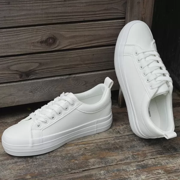 JABASIC Women Platform Sneakers Low Top Comfort LaceUp Fashion SneakersWhite