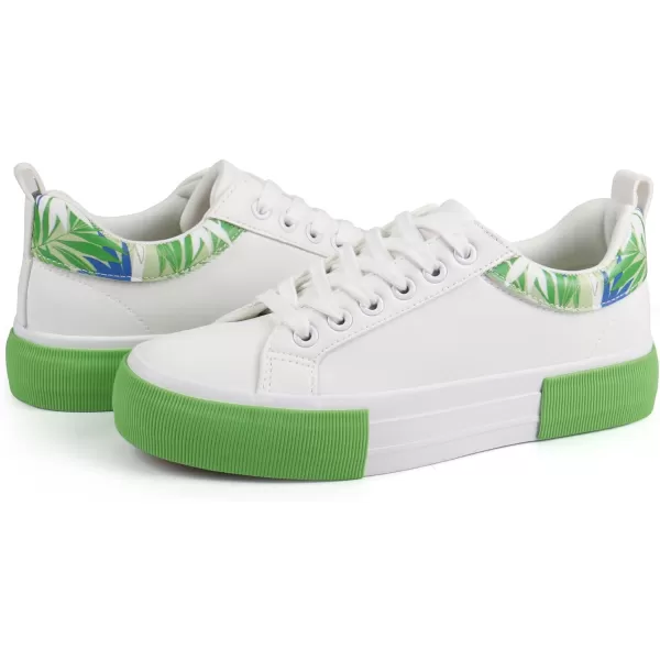 JABASIC Women Platform Sneakers Low Top Comfort LaceUp Fashion SneakersWhite Green