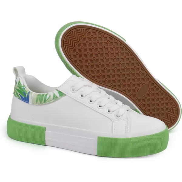 JABASIC Women Platform Sneakers Low Top Comfort LaceUp Fashion SneakersWhite Green