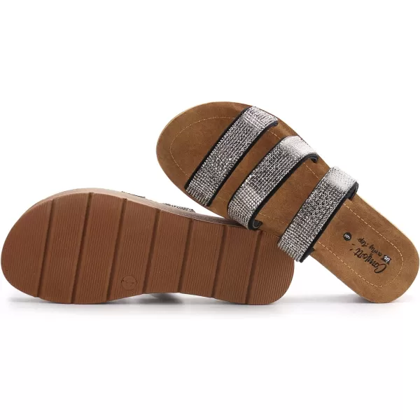 JABASIC Women Rhinestone Slide Sandals Slip on Strap Glitter Bling Sandals Casual Comfortable SandalsBlack