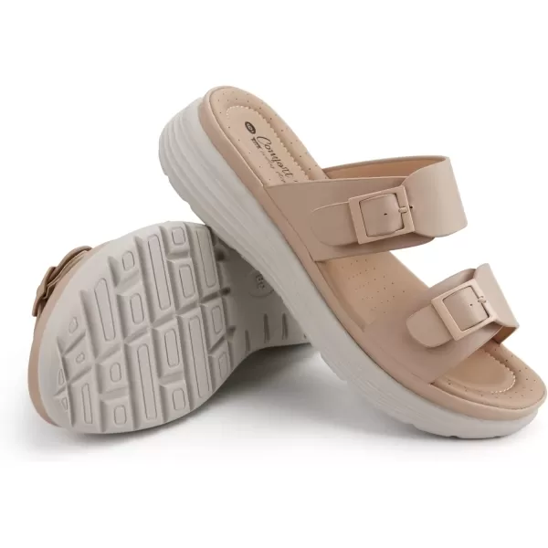 JABASIC Women Slide Sandals Comfortable Adjustable Double Buckle Platform SandalNew Beige