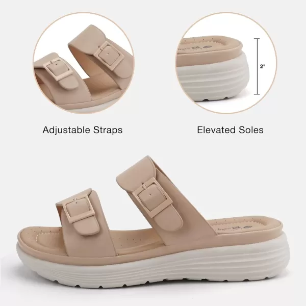 JABASIC Women Slide Sandals Comfortable Adjustable Double Buckle Platform SandalNew Beige