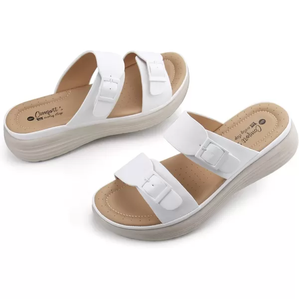 JABASIC Women Slide Sandals Comfortable Adjustable Double Buckle Platform SandalWhite