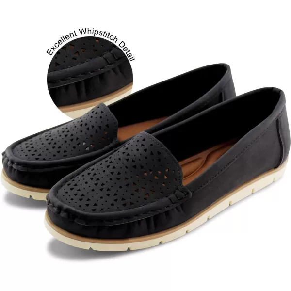 JABASIC Womens Penny Loafers Breathable Slip on Flat Shoes MoccasinsBlack