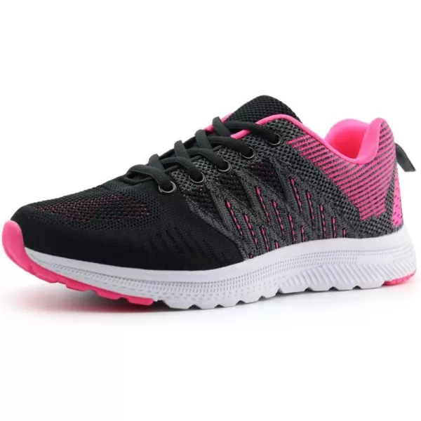 JABASIC Women Casual Breathable Running Sneakers Lightweight Tennis ShoesBlackFuchsia