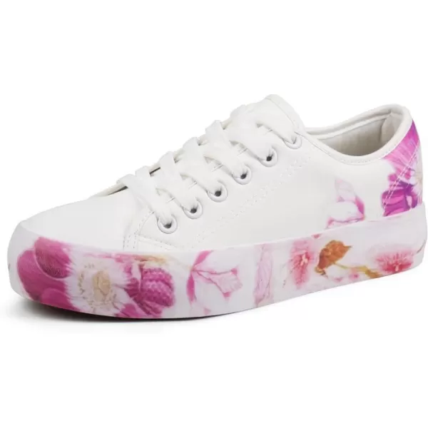 JABASIC Women Fashion Sneakers Floral Print Laceup Casual Walking ShoesWhite