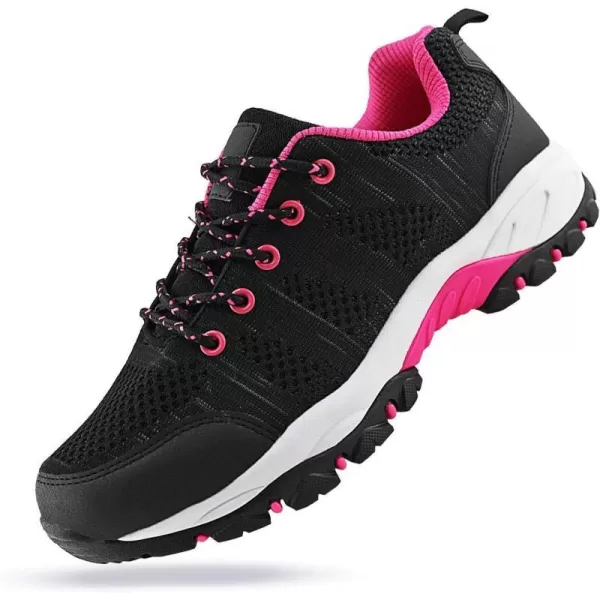 JABASIC Women Hiking Shoes Breathable Mesh Athletic Outdoor SneakersBlackFuchsia