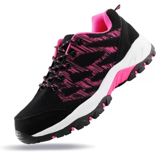 JABASIC Women Hiking Shoes Breathable Mesh Athletic Outdoor SneakersBlackFuchsia1