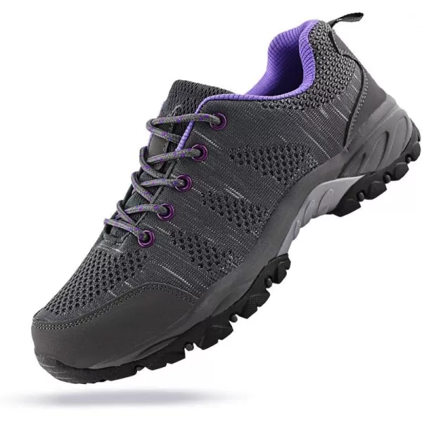 JABASIC Women Hiking Shoes Breathable Mesh Athletic Outdoor SneakersGreyPurple