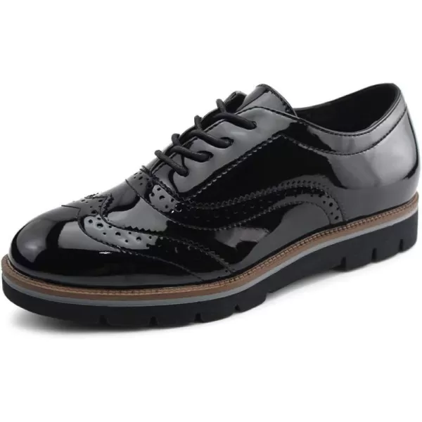 JABASIC Women Lace Up Oxford Shoes Wingtip Brogue Walking ShoesBlack