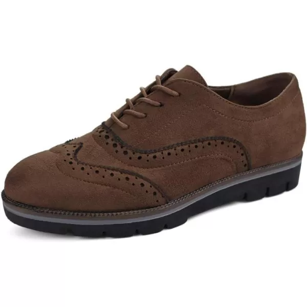 JABASIC Women Lace Up Oxford Shoes Wingtip Brogue Walking ShoesBrown