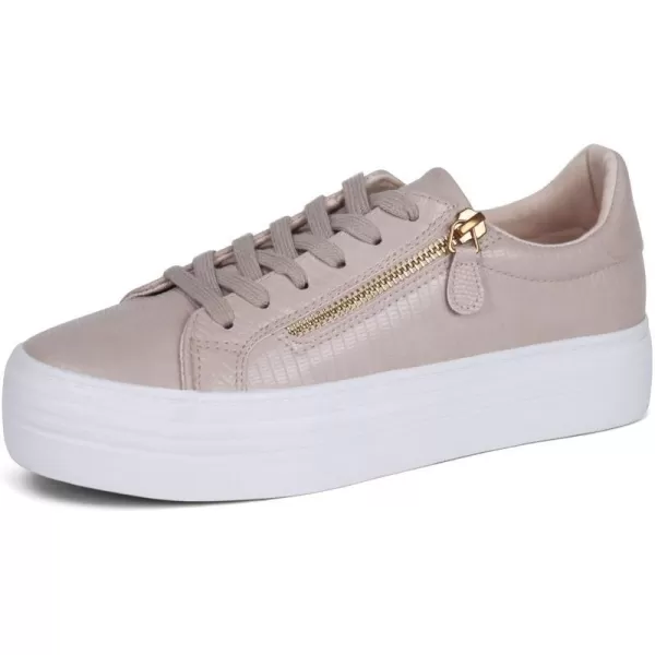 JABASIC Women Lace Up Platform Sneakers Casual Walking Shoes Low top Fashion SneakersBeige