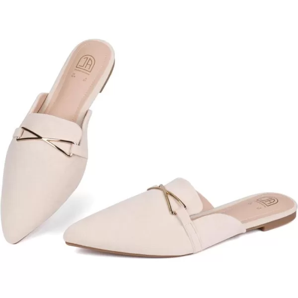 JABASIC Women Mule Flats Backless Loafer Pointed Slip On Mule Slides ShoesBeige