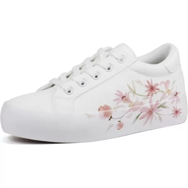 JABASIC Women Platform Sneakers Laceup Floral Print Fashion Walking ShoesWhiteFlower