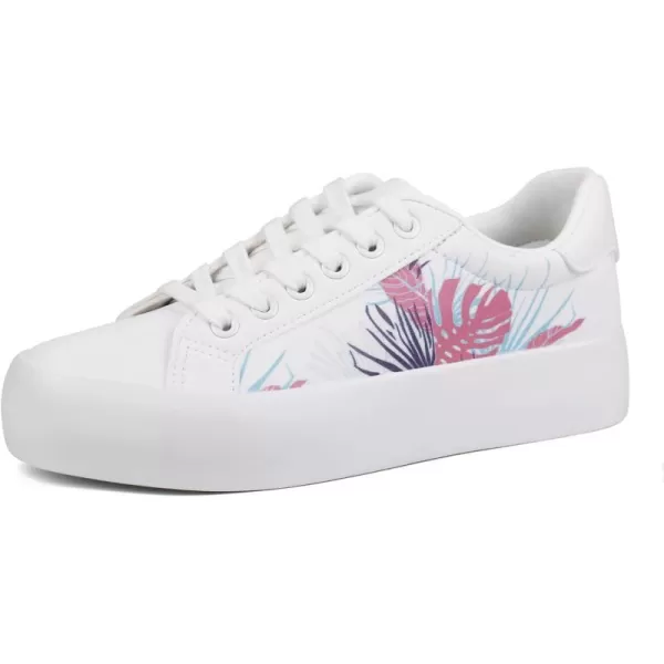 JABASIC Women Platform Sneakers Laceup Floral Print Fashion Walking ShoesWhitePink