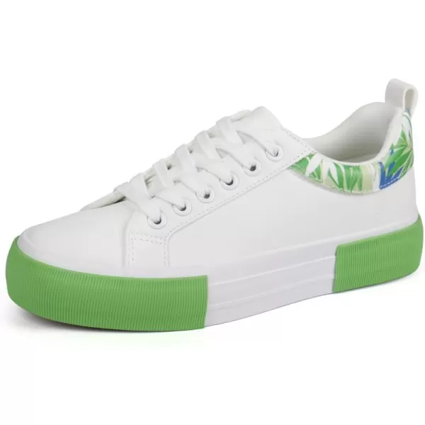 JABASIC Women Platform Sneakers Low Top Comfort LaceUp Fashion SneakersWhite Green