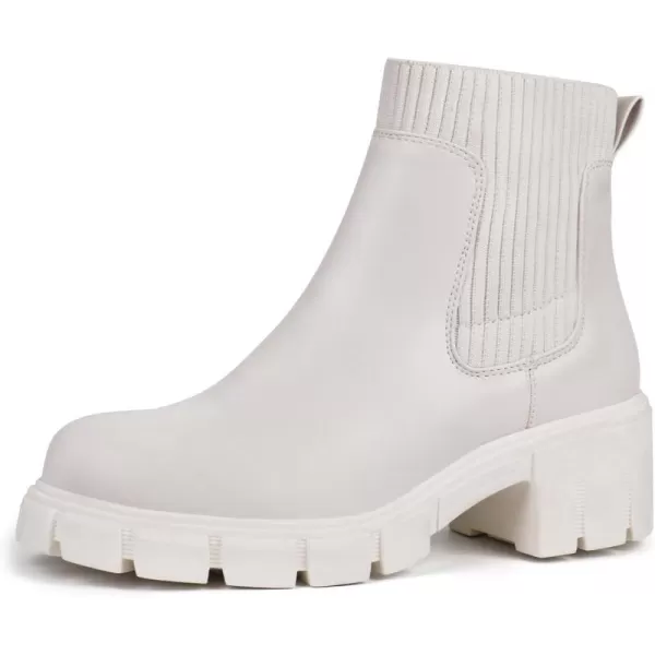 JABASIC Womens Chunky Ankle Boots Slip on Chelsea Boots Elastic BootiesWhite