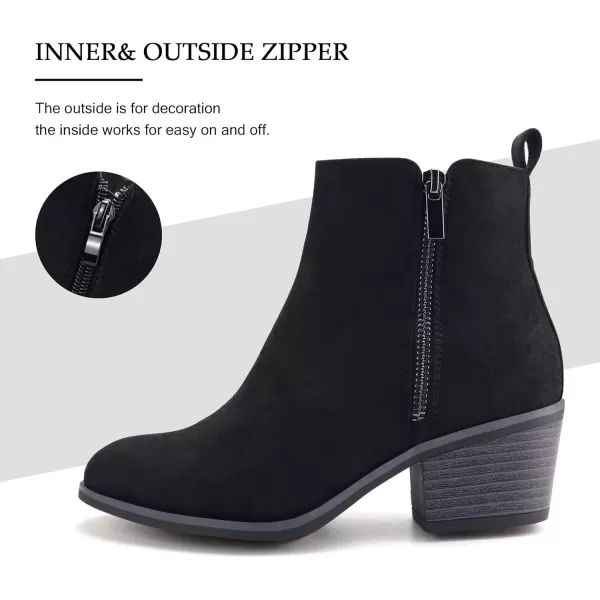 JABASIC Women Ankle Boots Side Zipper Booties Low Heel Dress BootsBlack Faux Suede