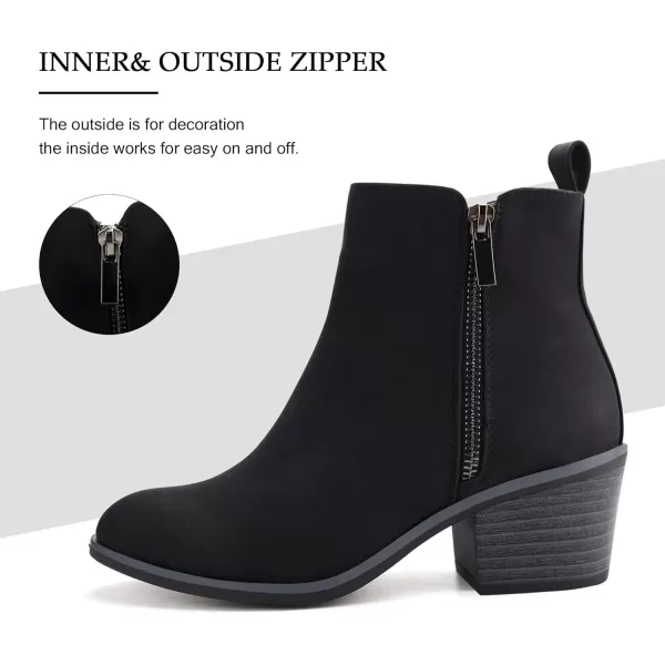 JABASIC Women Ankle Boots Side Zipper Booties Low Heel Dress BootsBlack Nubuck