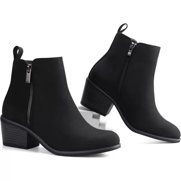 JABASIC Women Ankle Boots Side Zipper Booties Low Heel Dress BootsBlack Nubuck