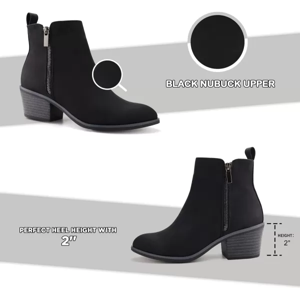 JABASIC Women Ankle Boots Side Zipper Booties Low Heel Dress BootsBlack Nubuck