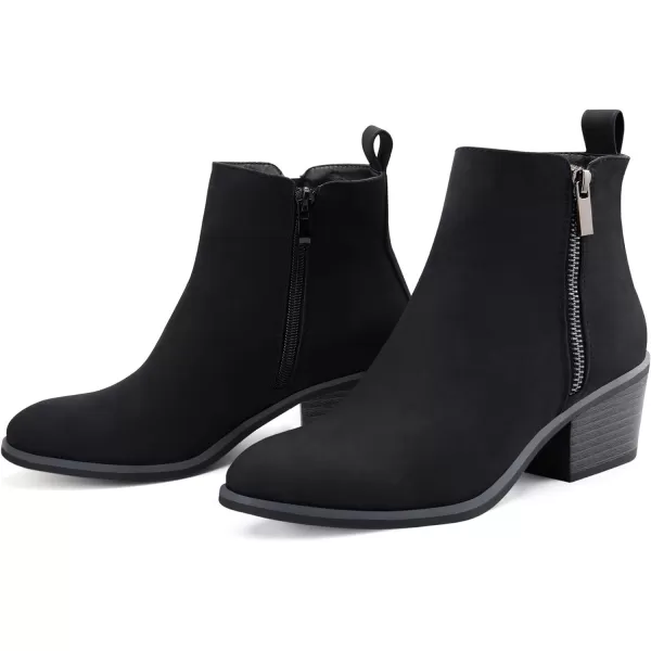 JABASIC Women Ankle Boots Side Zipper Booties Low Heel Dress BootsBlack Nubuck