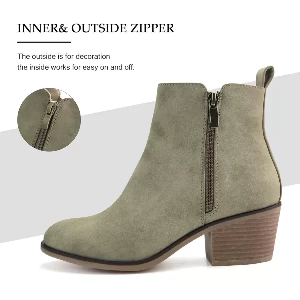 JABASIC Women Ankle Boots Side Zipper Booties Low Heel Dress BootsKhaki Nubuck