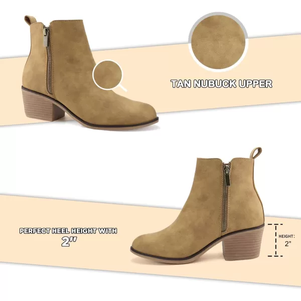 JABASIC Women Ankle Boots Side Zipper Booties Low Heel Dress BootsTan Nubuck