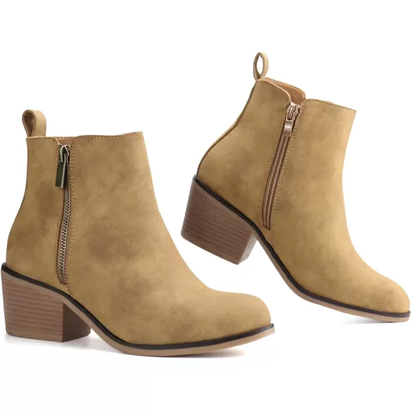 JABASIC Women Ankle Boots Side Zipper Booties Low Heel Dress BootsTan Nubuck
